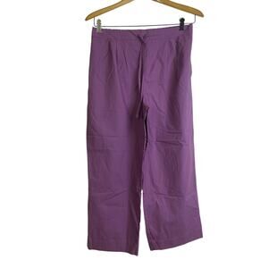 Anokhi Wide Leg Pants Womens Medium Purple Pull On Cropped Elastic Pleat 24"